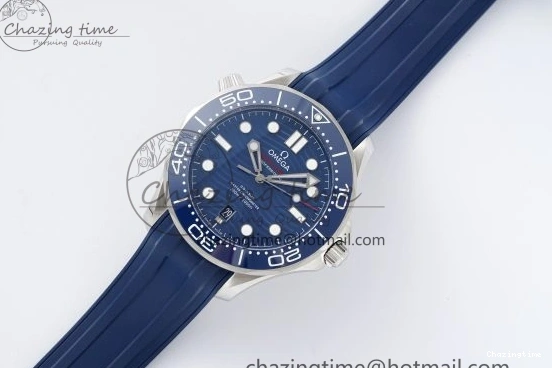0417 Fashionable Seamaster Diver 300M ZF 1:1 Best Edition Blue Ceramic Blue Dial on Blue Rubber Strap A 7822
